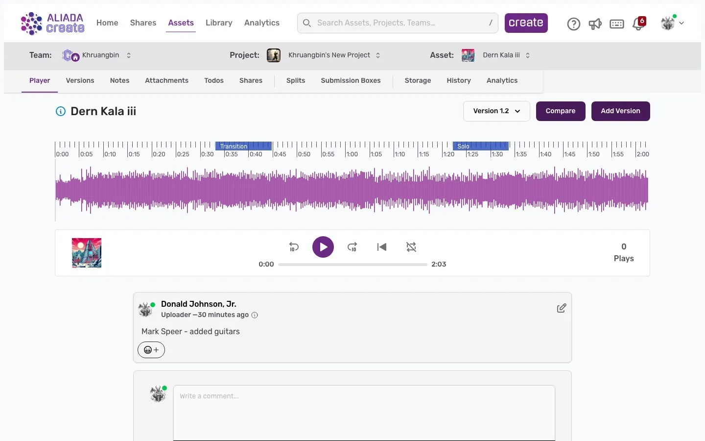 Aliada audio collaboration player interface