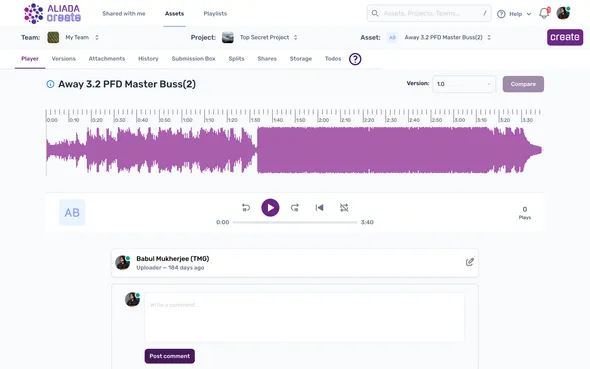 Aliada audio collaboration player interface